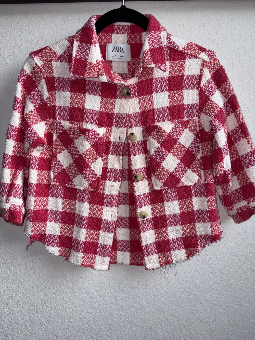 ZARA Kids Pink & White Check Button-Front Shacket